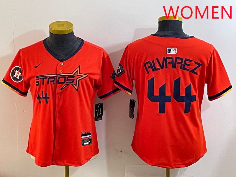Women Houston Astros #44 Alvarez Orange Three generations Joint Name 2025 Nike MLB Jersey style 4102->women mlb jersey->Women Jersey